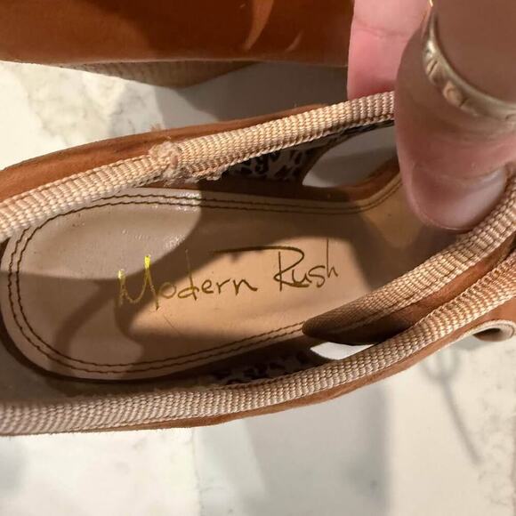 Modern Rush Senja Faux Suede Platform Laceup Wedge Heel Womens7.5 Tan Sandal y2k - Picture 7 of 9